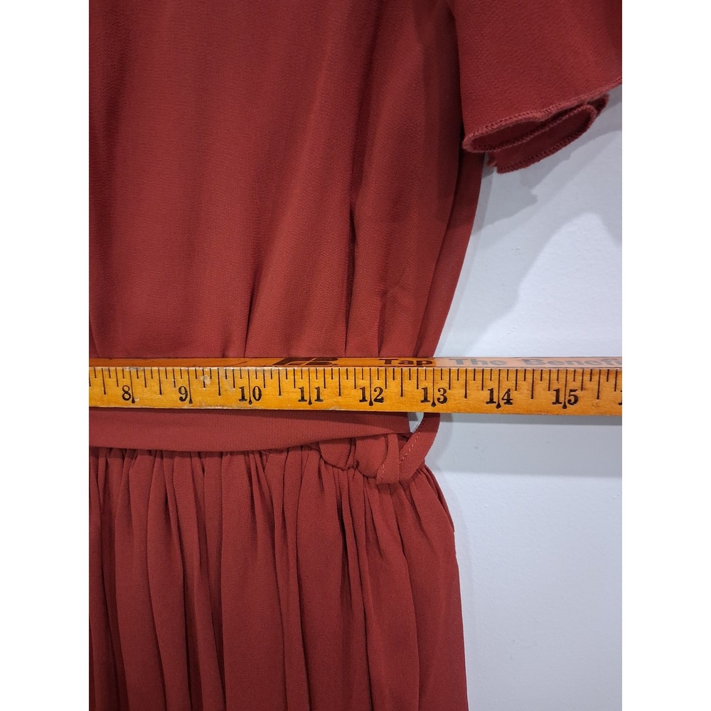 Baltic Born Rust Red Chiffon Flutter Sleeve Wrap Midi Dress Womens Medium - Picture 6 of 7